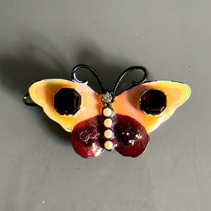 Vintage Gerard Yosca Enamel Crystal Butterfly Hair Barrette - Signed